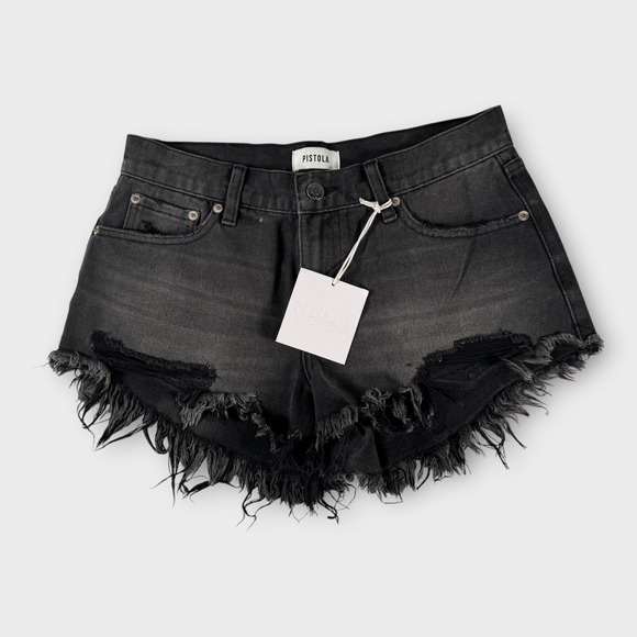 pistola Pants - NWT Pistola Gigi Low Rise Cut Off Denim Shorts – 26 – Black – Distressed